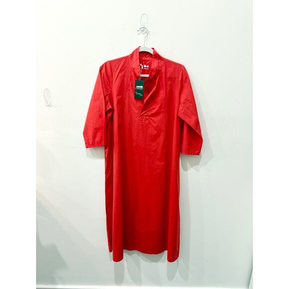 Labo Art 100% Cotton Half Sleeve V-Neck Shift Midi Dress Red Women's One size - Picture 1 of 4